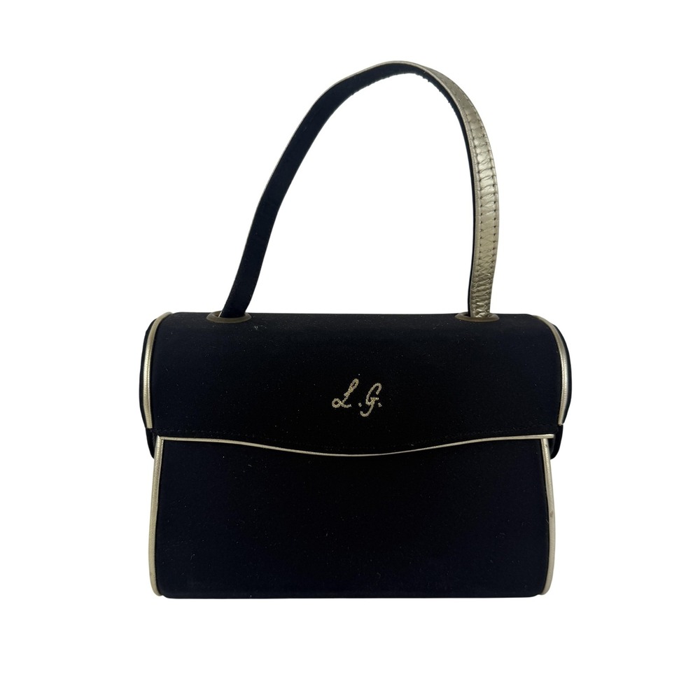 VTG Lulu Guinness Bag Womens Black Gold Mini Top Handle Evening Purse Small LG